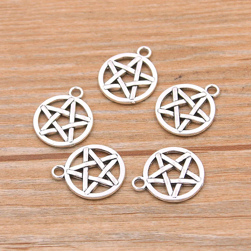 20PCS 15X20mm 2Color Hollow Charms Five-Pointed Star Pendant Jewelry Metal Alloy DIY Necklace Bracelet Earrings Handwork Marking