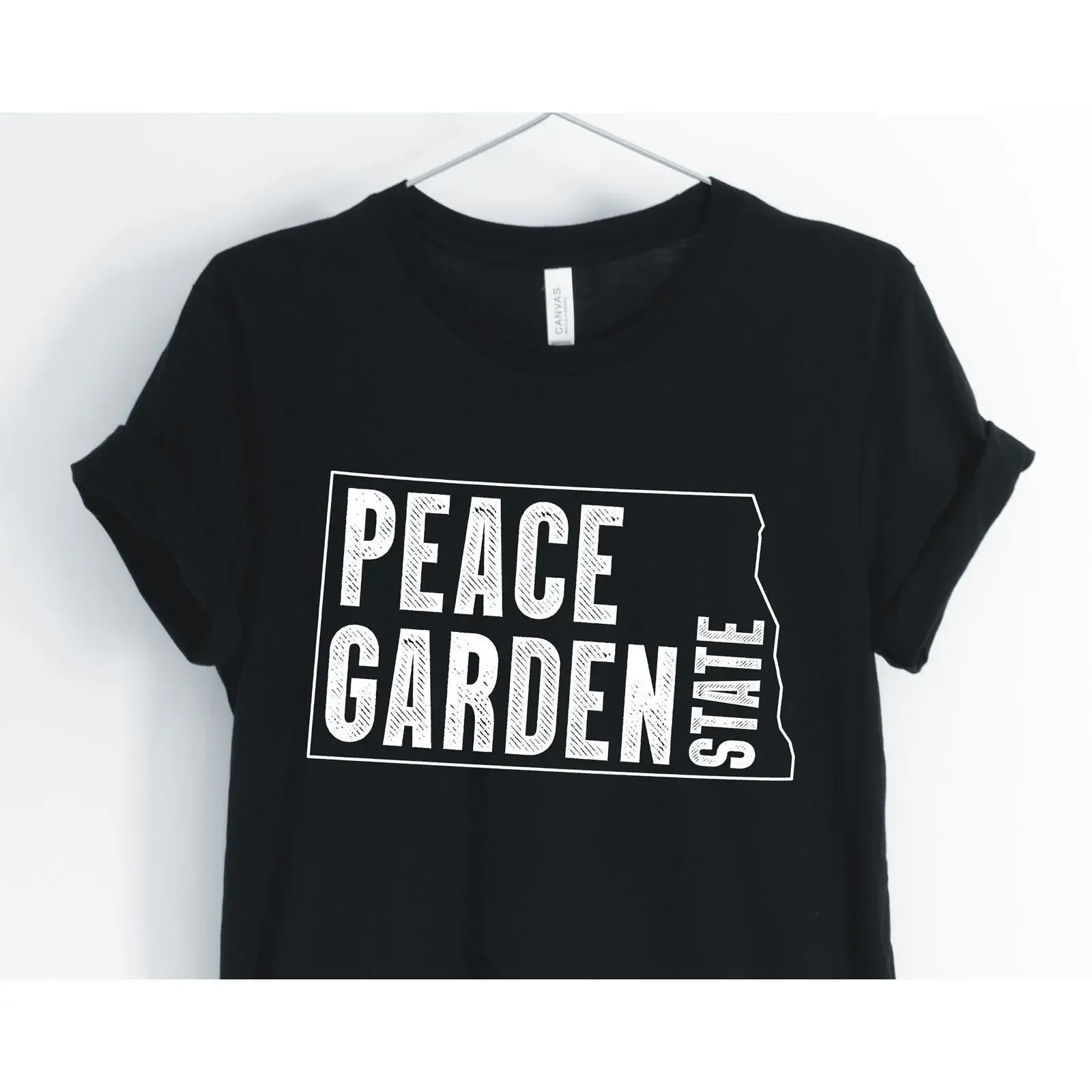 Peace Garden State North Dakota Map T Shirt Women's Locale Casual vintage Washed Soft Stylish Comfortable fashion Versatile