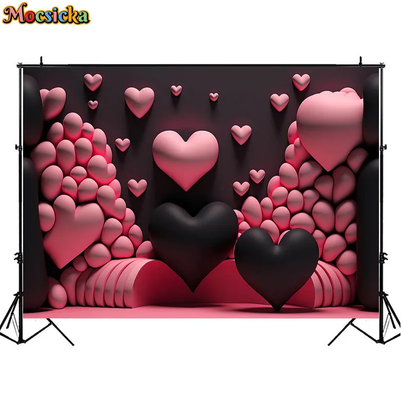 Fond de photographie Leon Day, rose, noir, coeur d'amour, accessoires décoratifs, mariage, anniversaire, décors de portrait, séance photo