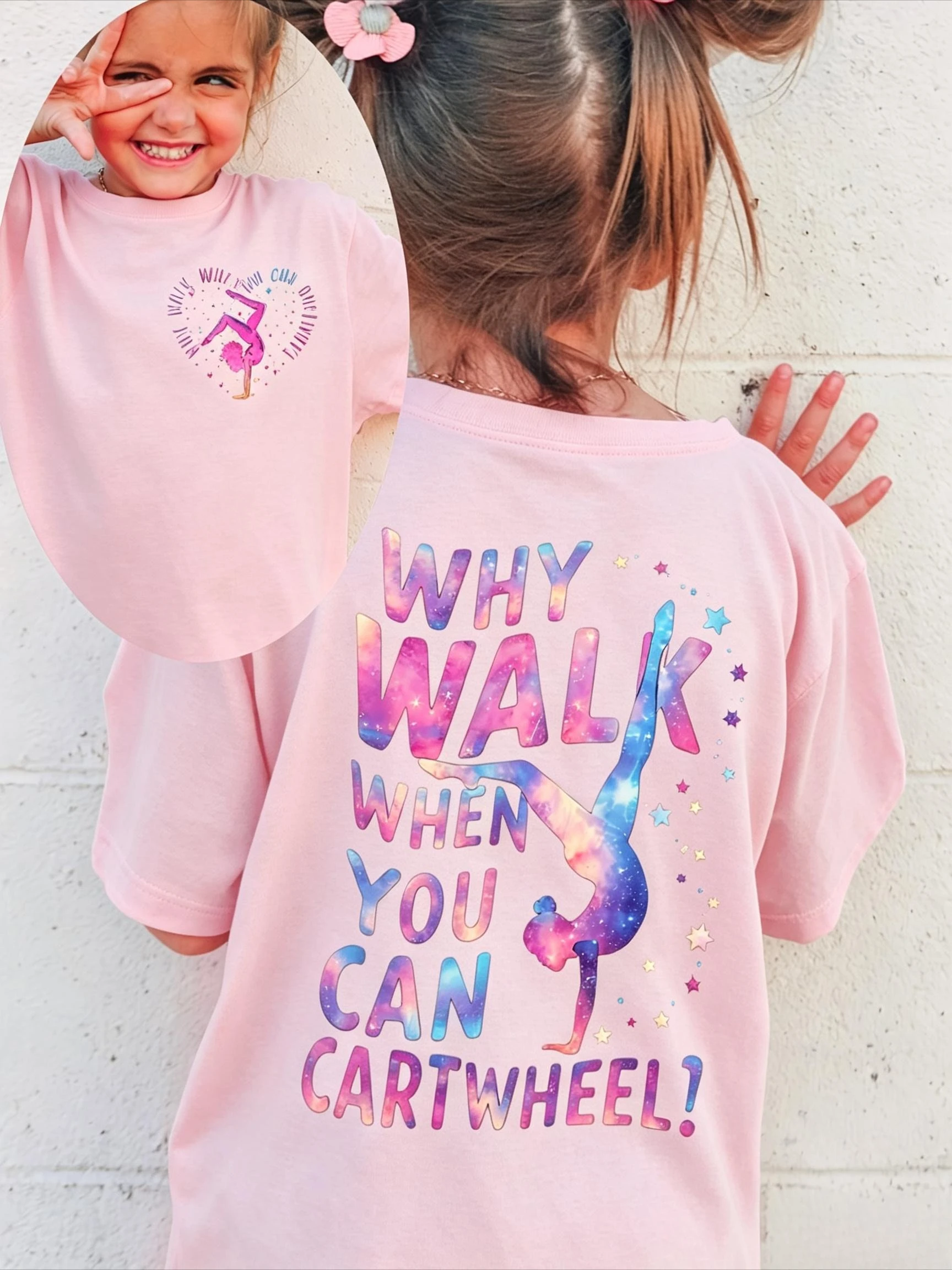 Girls Summer Tshirt WHY WALK WHEN YOU CAN CARTWHEEL Dancing Girl Print Tween Girls Casual Sports Comfort Short Sleeve Top Tee