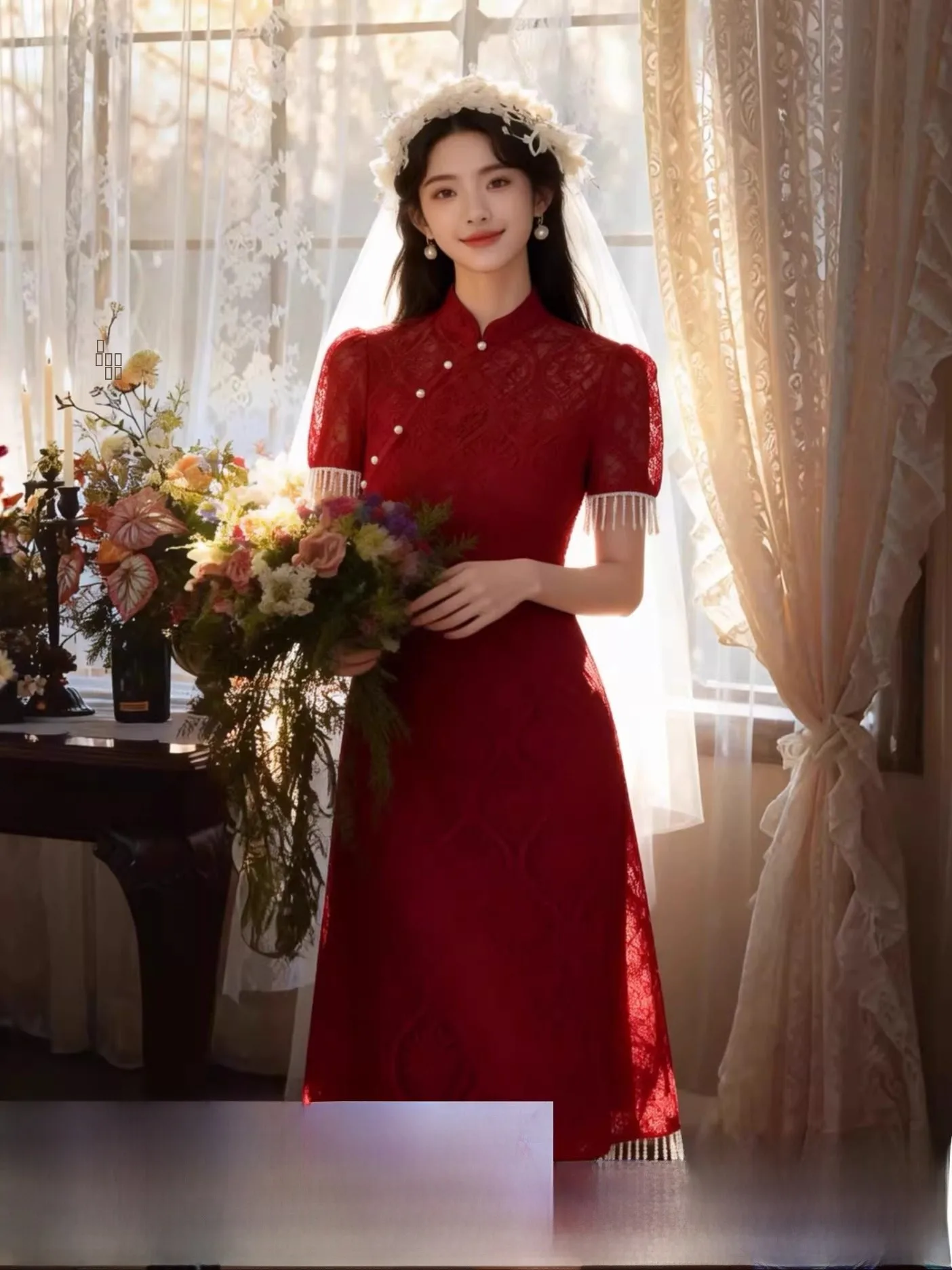 

Красное китайское платье для свадьбы, идеально подходит для новобрачной, глубокий цвет, идеально для церемонии тостов.