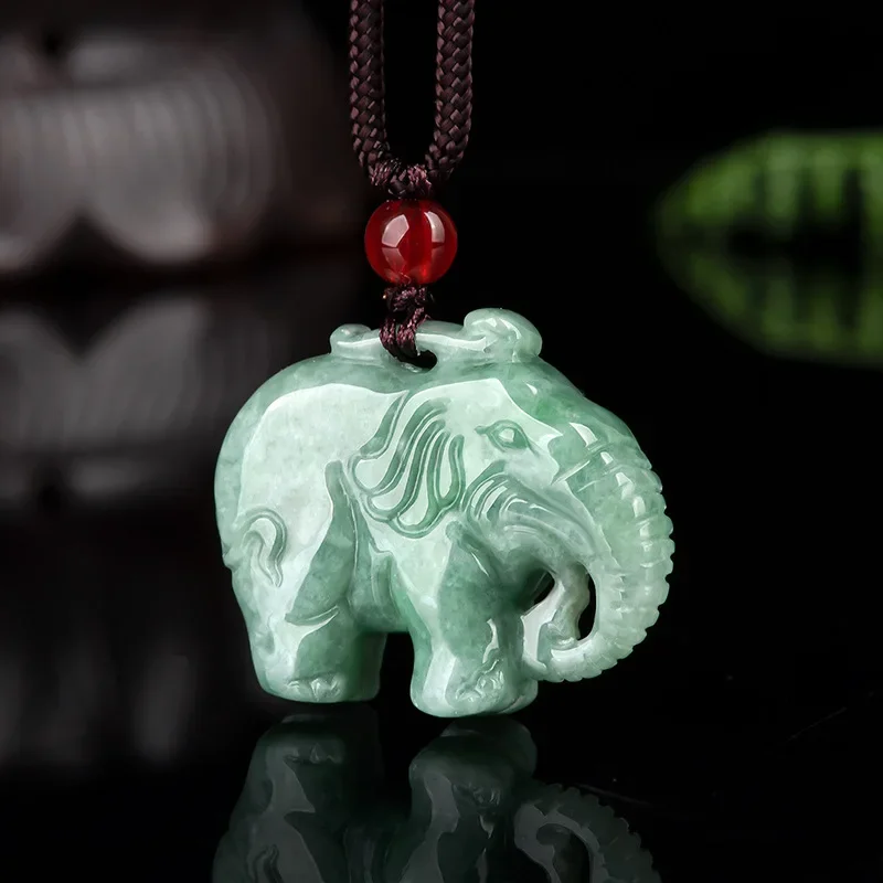 Burmese Jade Elephant Pendant Emerald Stone Necklace Natural Jadeite Jewelry Gemstone Charms Man Men Amulet Green Gemstones