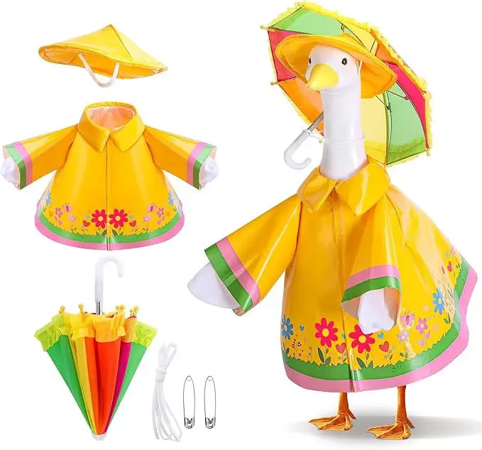 

Goose Raincoat Outfit 23 Inch Porch Goose Clothes Umbrella Lawn Goose Dress Costume for Home Yard Statue Holiday Summer Decor