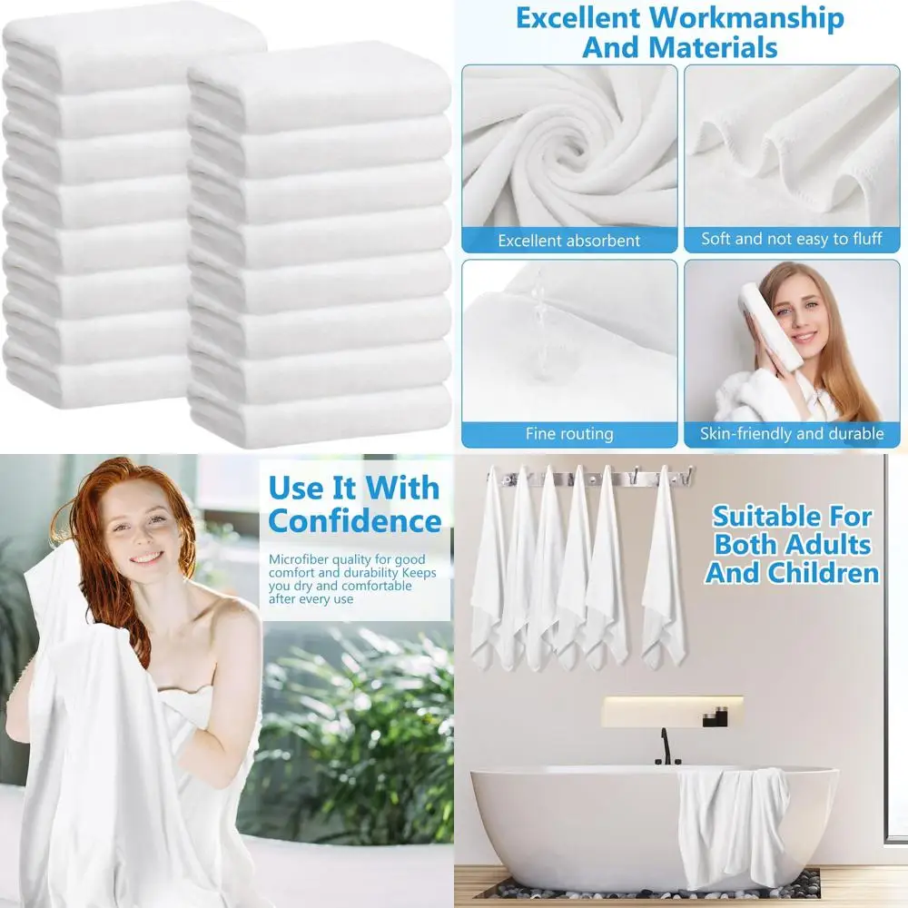 

Большие банные полотенца 27 x 60 дюймов - высокая впитываемость, большой размер для сушки, душа, пляжа, бассейна, спортзала, вечеринок (белые)