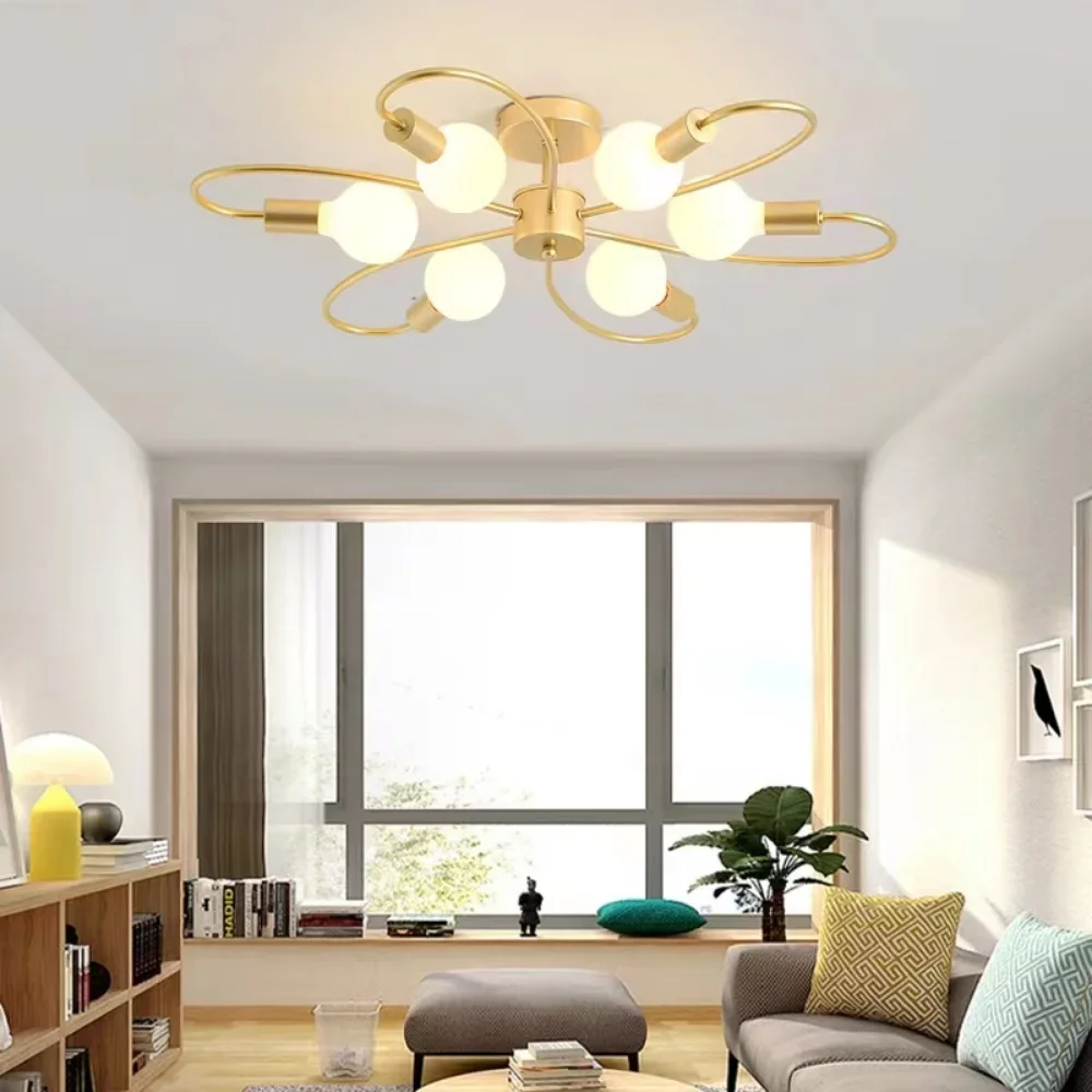 

Home Lighting Ceiling Light Cast Iron LED E27 3/6/8 Heads Creative Pendant Gold Ceiling Light Living Room Decor Ceiling Lamps