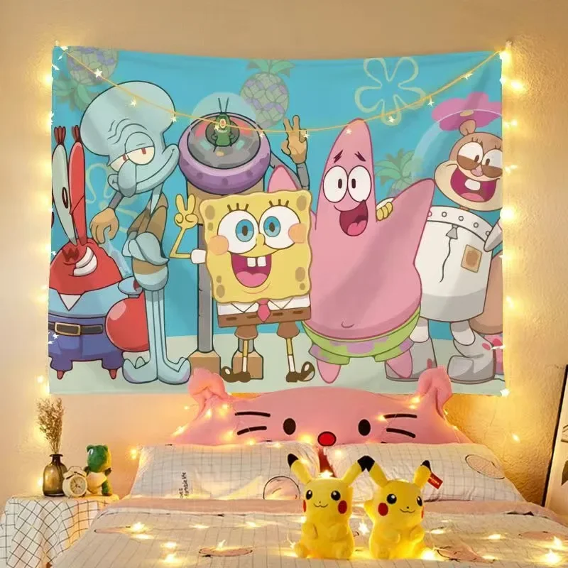 Birthday Decoration SpongeBob SquarePants Dormitory Bedhead Decoration Room Background Wallpaper Cute Big Star Hanging Cloth