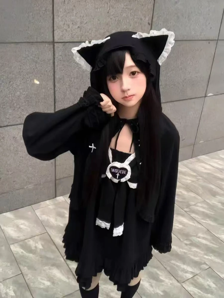 

Короткий кардиган в стиле японской Лолиты, милое милое однотонное пальто, топы, корейская мода, повседневный дизайн с капюшоном, шикарная женская одежда