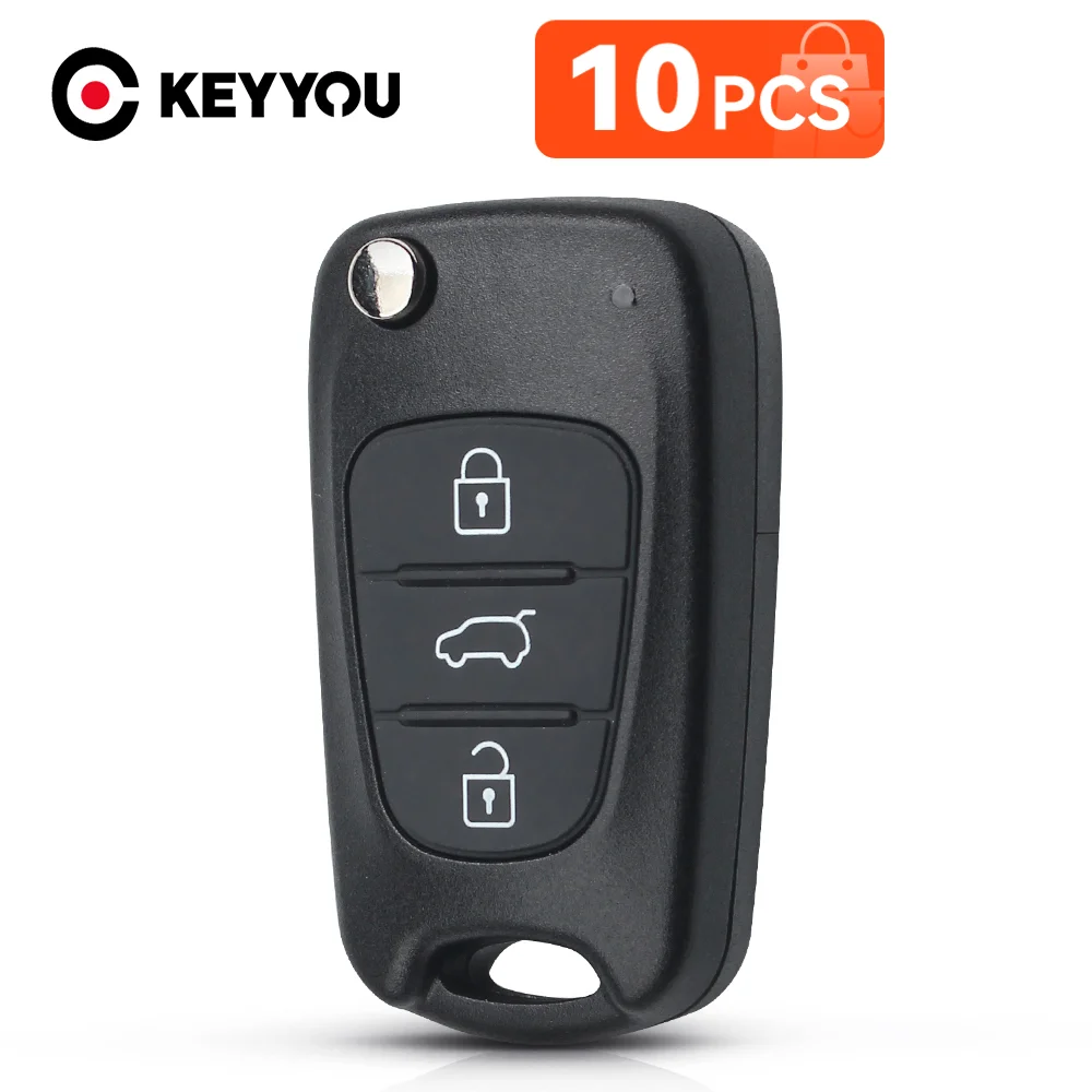 

KEYYOU 10pcs Remote Car Key Shell 3BTN Flip Folding Key Shell Case For Hyundai I20 I30 IX35 I35 Accent Kia Picanto Sportage K5