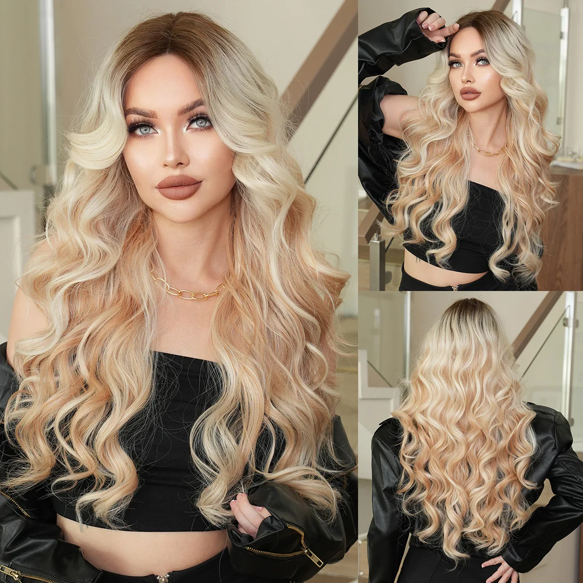 Female Wave Small T Front Lace White Gold Pickled Color Synthetic Fiber Machine Headwear Lace Front Wigs