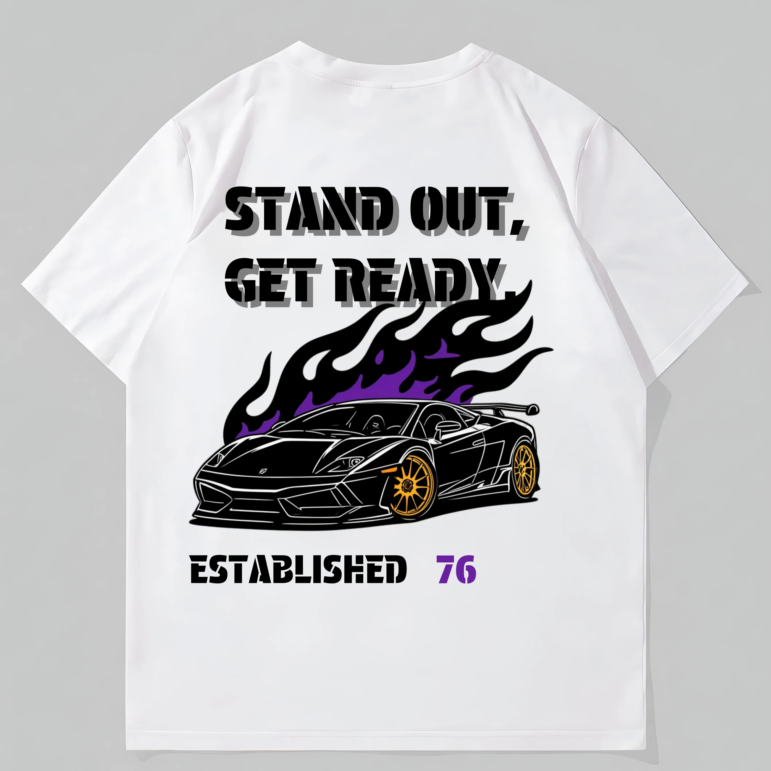 

Teevo White T-Shirt with Flame Car Graphic and Text Stand Out, Get Ready for Casual Wear