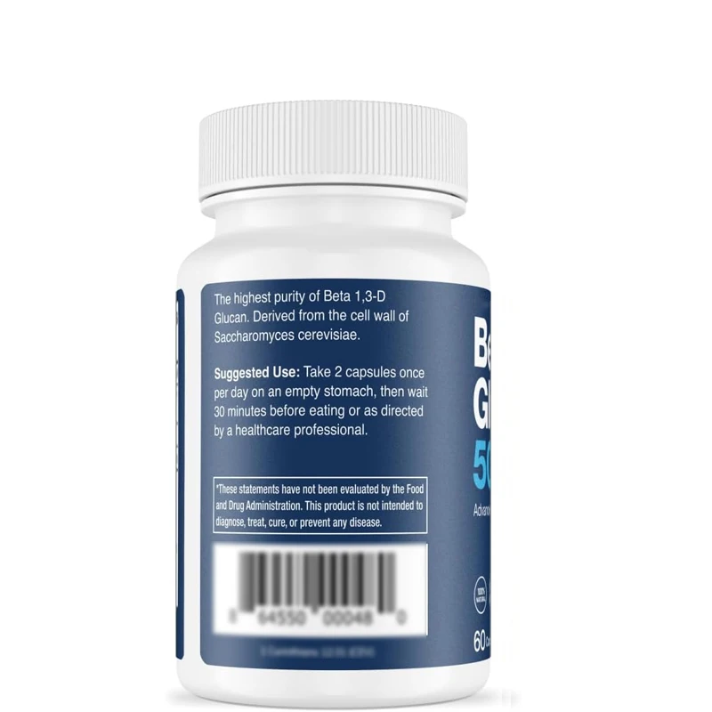 Suplemento avanzado de apoyo inmunológico, que contiene β altamente puro - glucano - potenciador del sistema inmunológico -500 mg 60 cápsulas