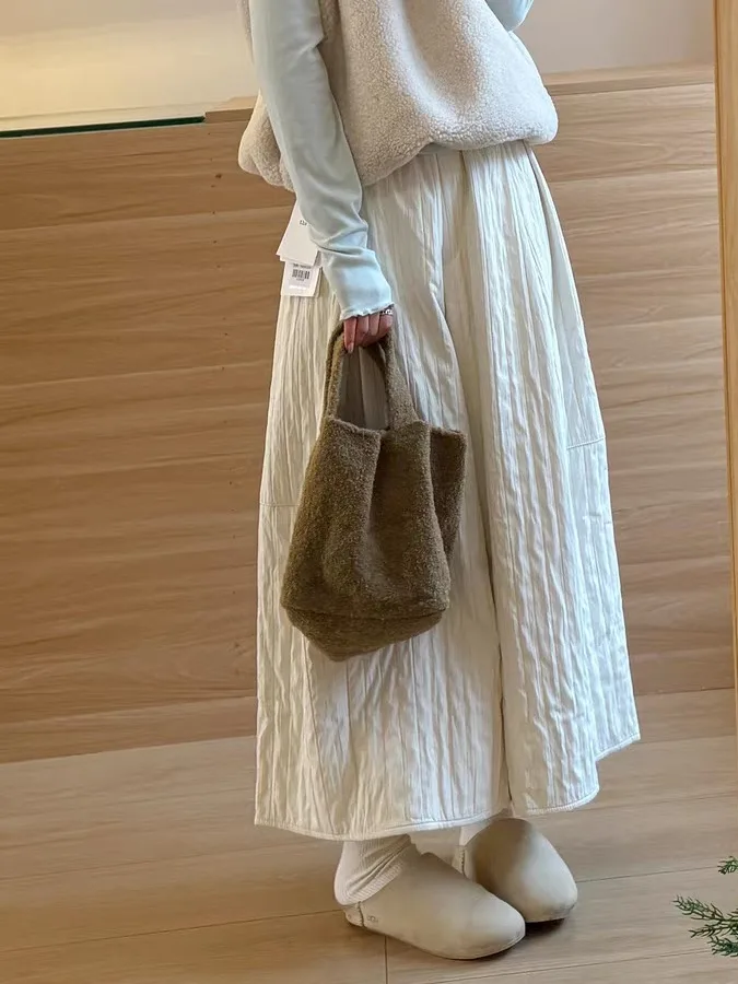 Pantaloni coreani semplici a gamba larga color kaki Pantaloni casual Harlan in vita elastica autunno inverno da donna di piccole dimensioni in cotone caldo e...