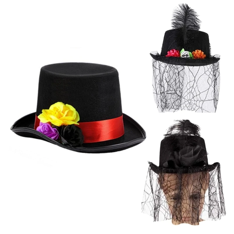 

Elegant Magicians Hat Top Hat With Flower Veil for Unisex Fashion Accessory Dropshipping