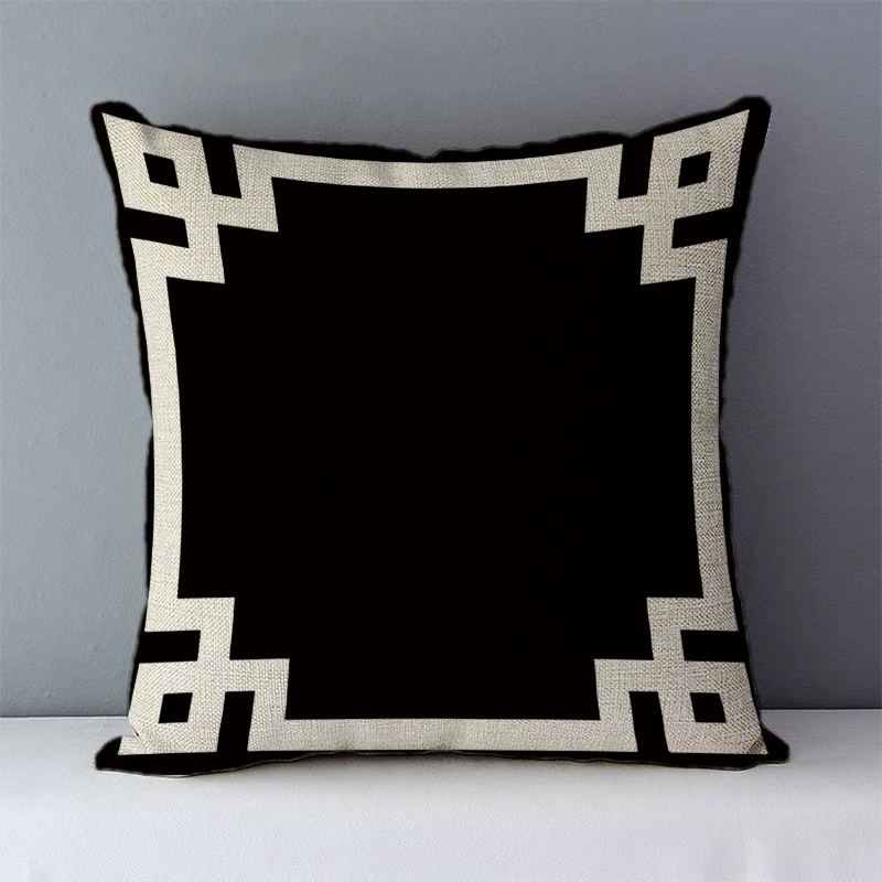 Cozy Cushion Cover Black Geometric Printed Square 45x45cm For Bed/Car Seat Home Decorative Pillows Linen Imitation Hemp Material