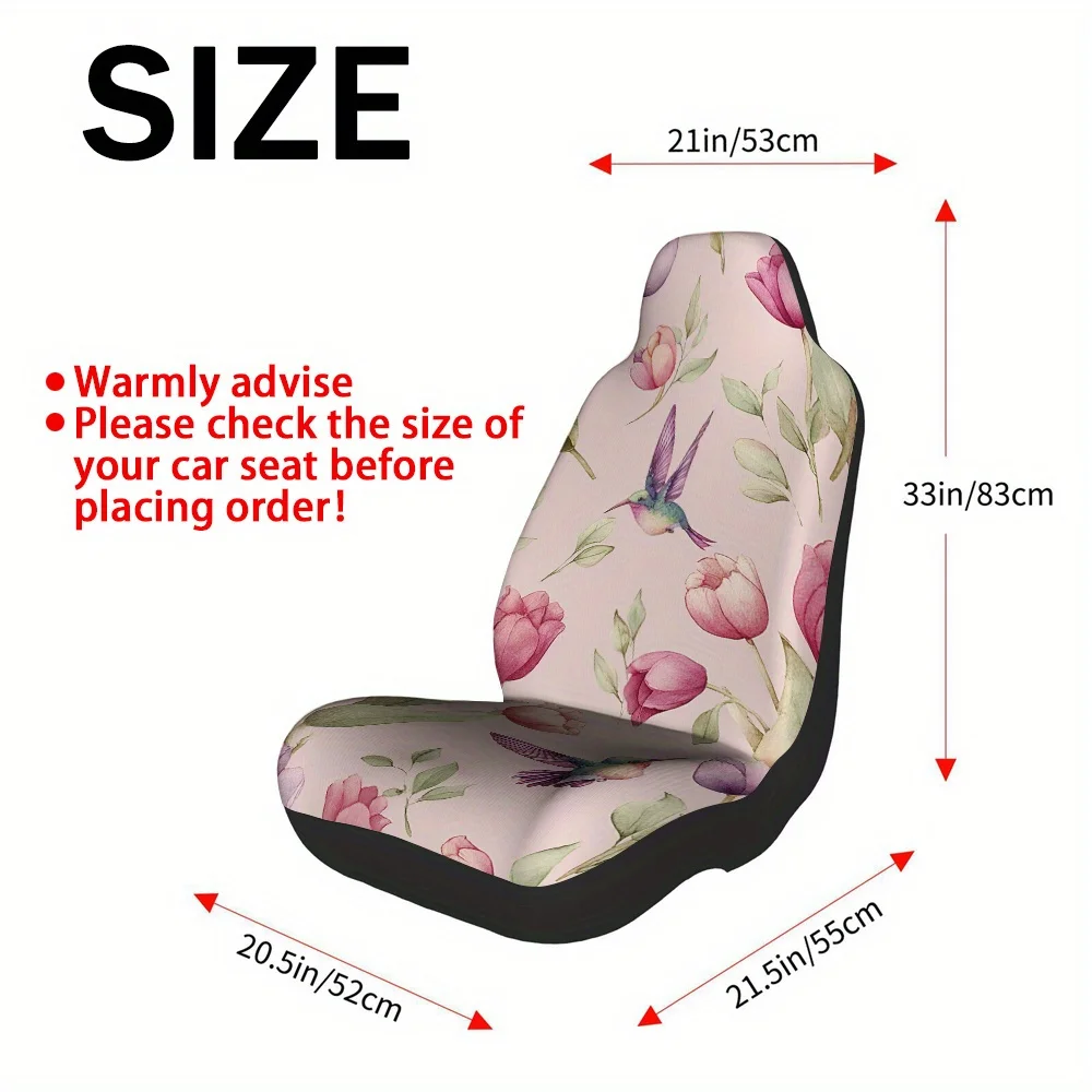 2pcs, Hummingbird Tulip Floral Gentle Pattern Car Seat Covers, Soft And Comfortable, Fit For Front Seats, Perfect For Family Tr