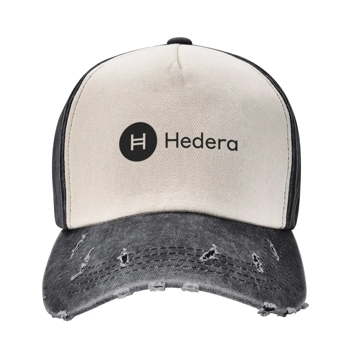 Hedera HBAR Crypto Altcoin - Clean Horizontal Black Logo with Text Logo Baseball Cap Icon Rugby Golf Men Women's