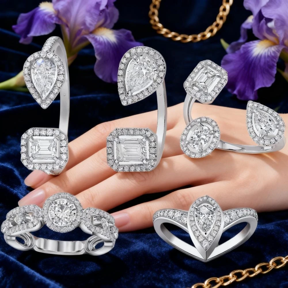

Premium Jewelry Fashionable Three-Diamond Sliding Ring Personalized Design Couple Ring Festival Party Accessory