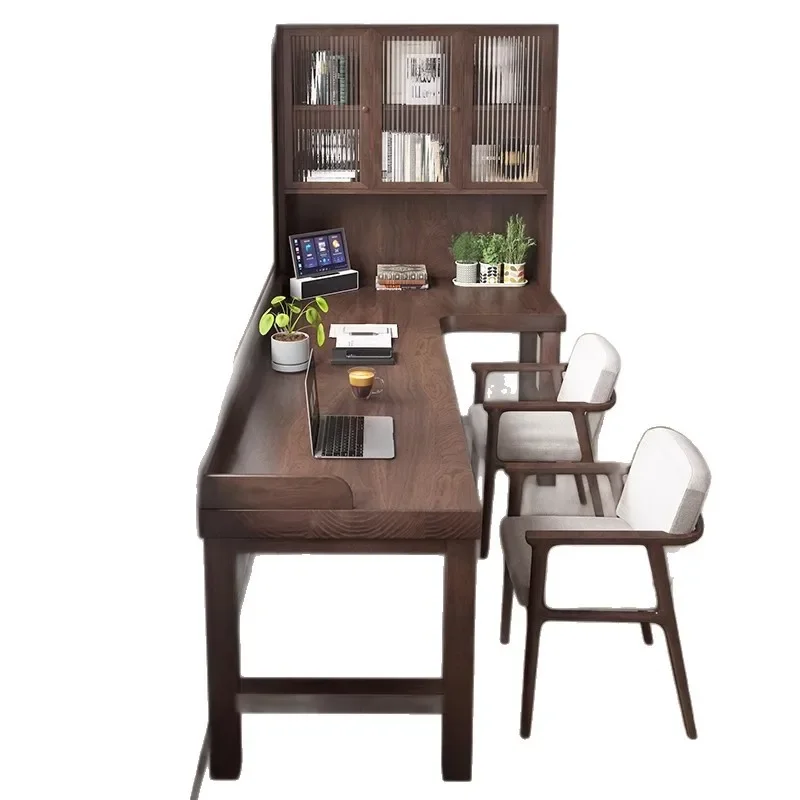 Solid wood corner desk bookcase integrated wall L-shaped writing storage cabinet bedroom corner computer desk bookshelf
