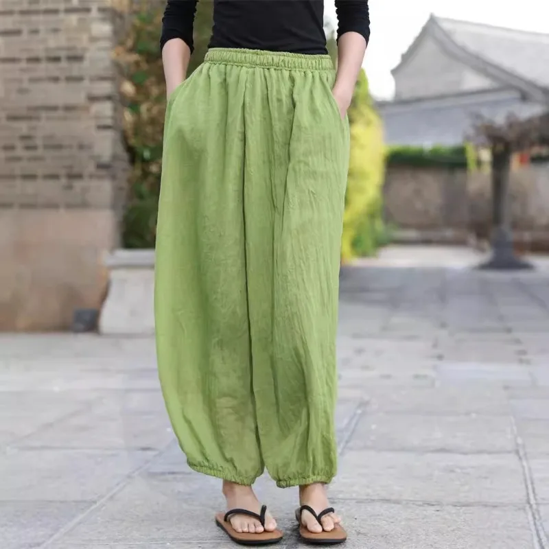 Retro Cotton Women's Loose Loungewear Pants Versatile New Bell-Bottom Pants Elastic High-Waisted Original Design Casual Pants