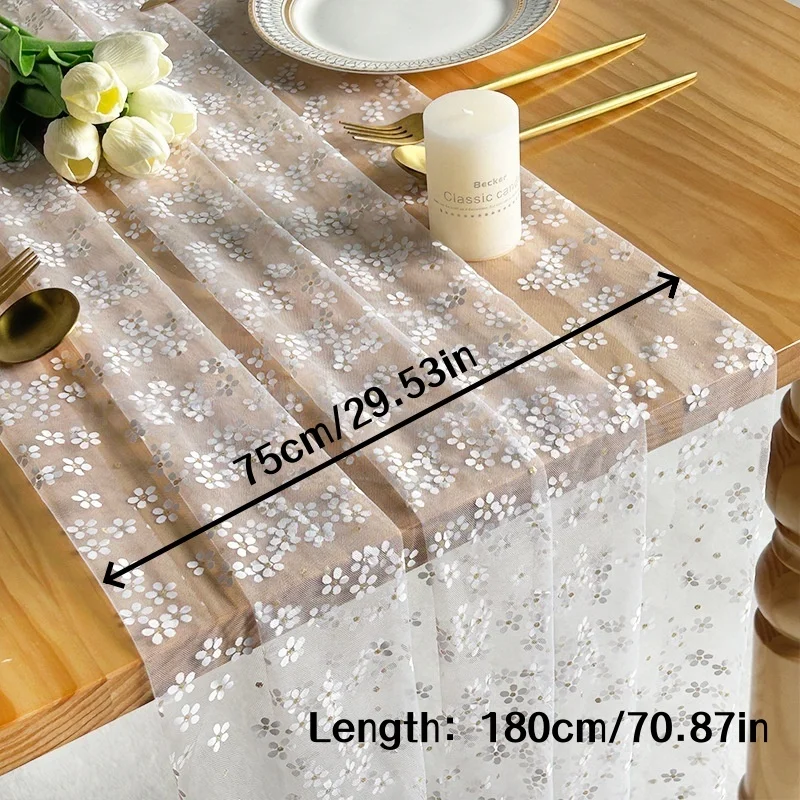 1pc Tulle Sheer Embroidered Daisy Table Runner Colorful Floral Dining Table Decor for Spring Wedding Celebration