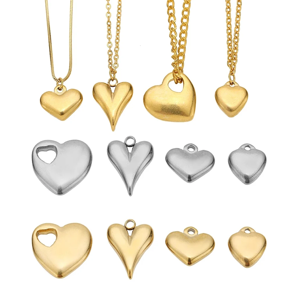 5 pçs de aço inoxidável cor ouro corações pingente encantos diy jóias acessórios descobertas hiphop colar componentes fazendo