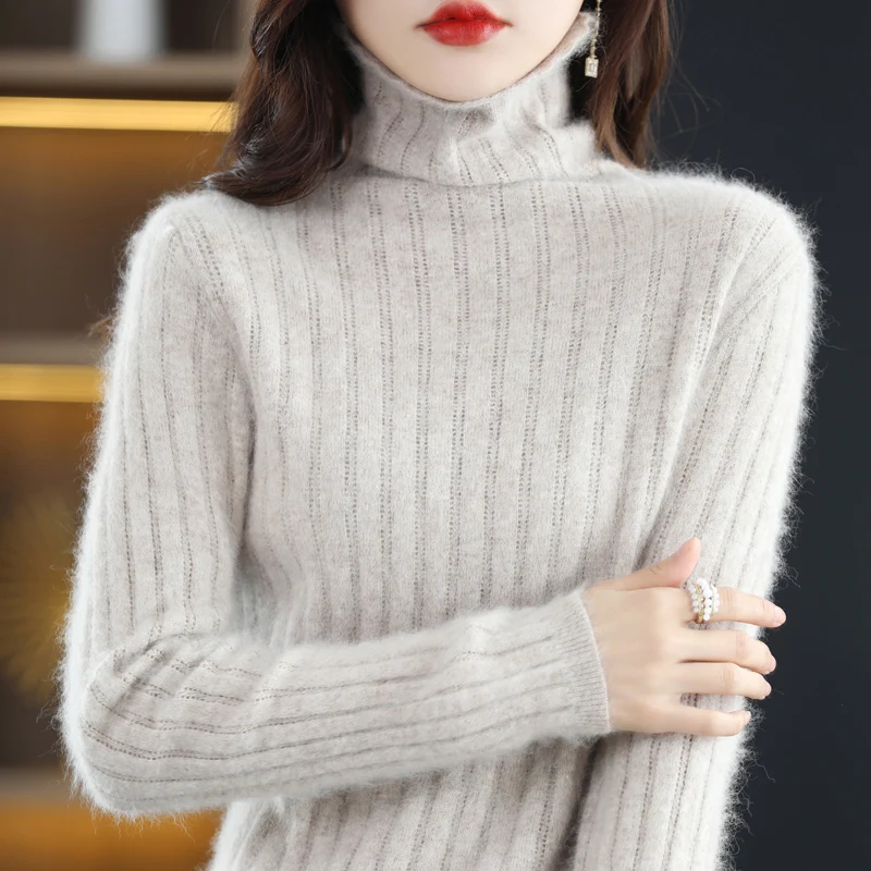 

Pile-And-Pile Collar Mink Cashmere Sweater Women's Autumn Winter New Loose Turtleneck Sweater Knitted Bottoming Shirt Thickened