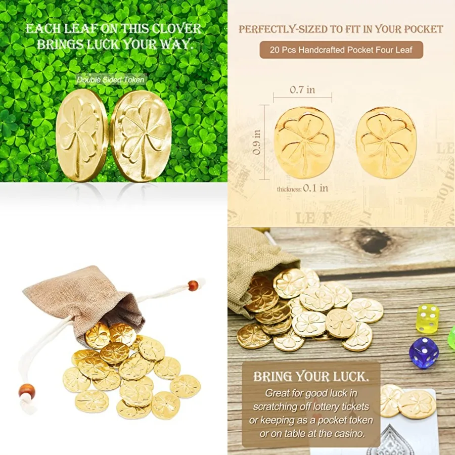 

20 шт. карманных монет с четырехлистным клевером - двусторонние счастливые монеты-талисманы, приносящие удачу, монеты с четырехлистным клевером, карманные скретч-билеты на удачу