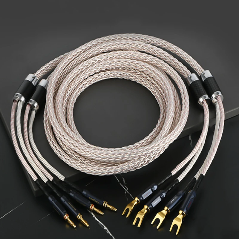 Audiophile Microspace Monocrystalline Copper Silver-plated Audio Speaker Cable Pure Copper Gold-plated Plug HIFI Speake