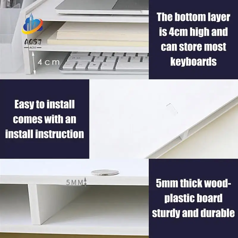 AC57-Computer Monitor Stand Riser Multi-Function PC Laptop Holder Desk Organizer Shelf Easy Assemble For Home Desktop