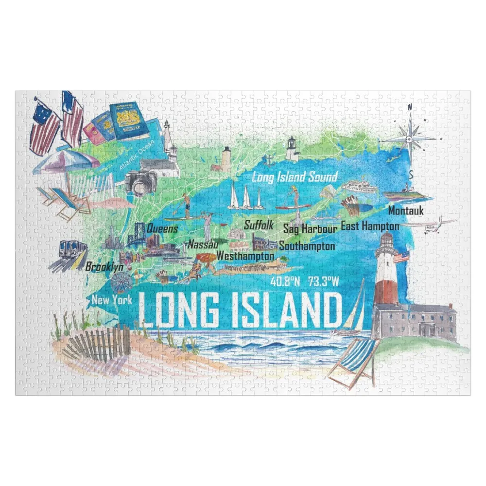 

Long Island Illustrated Map with Roads and Highlights Jigsaw Puzzle With Photo Adult Wooden Toys For Children Puzzle