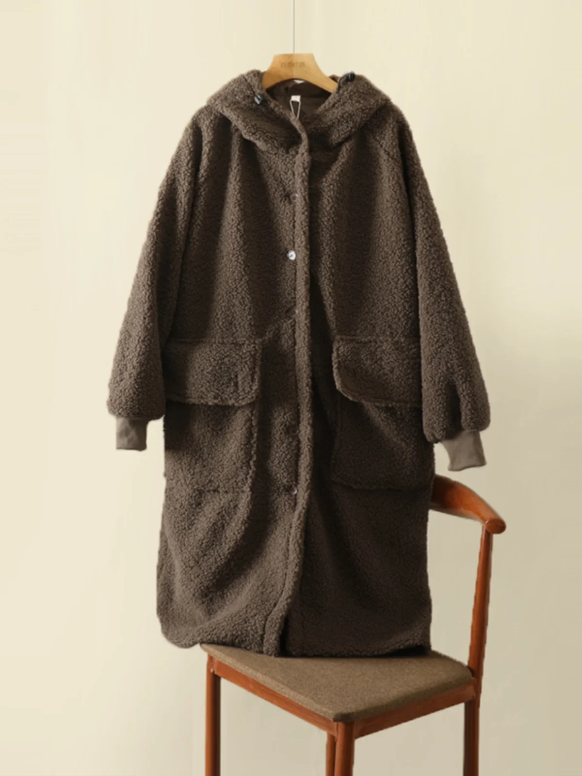 

Thiened Lamb Fur Jaet Large kets Casual Hooded Coat for plus Size Women Faionable Windproof Mid-Length Winter Coat