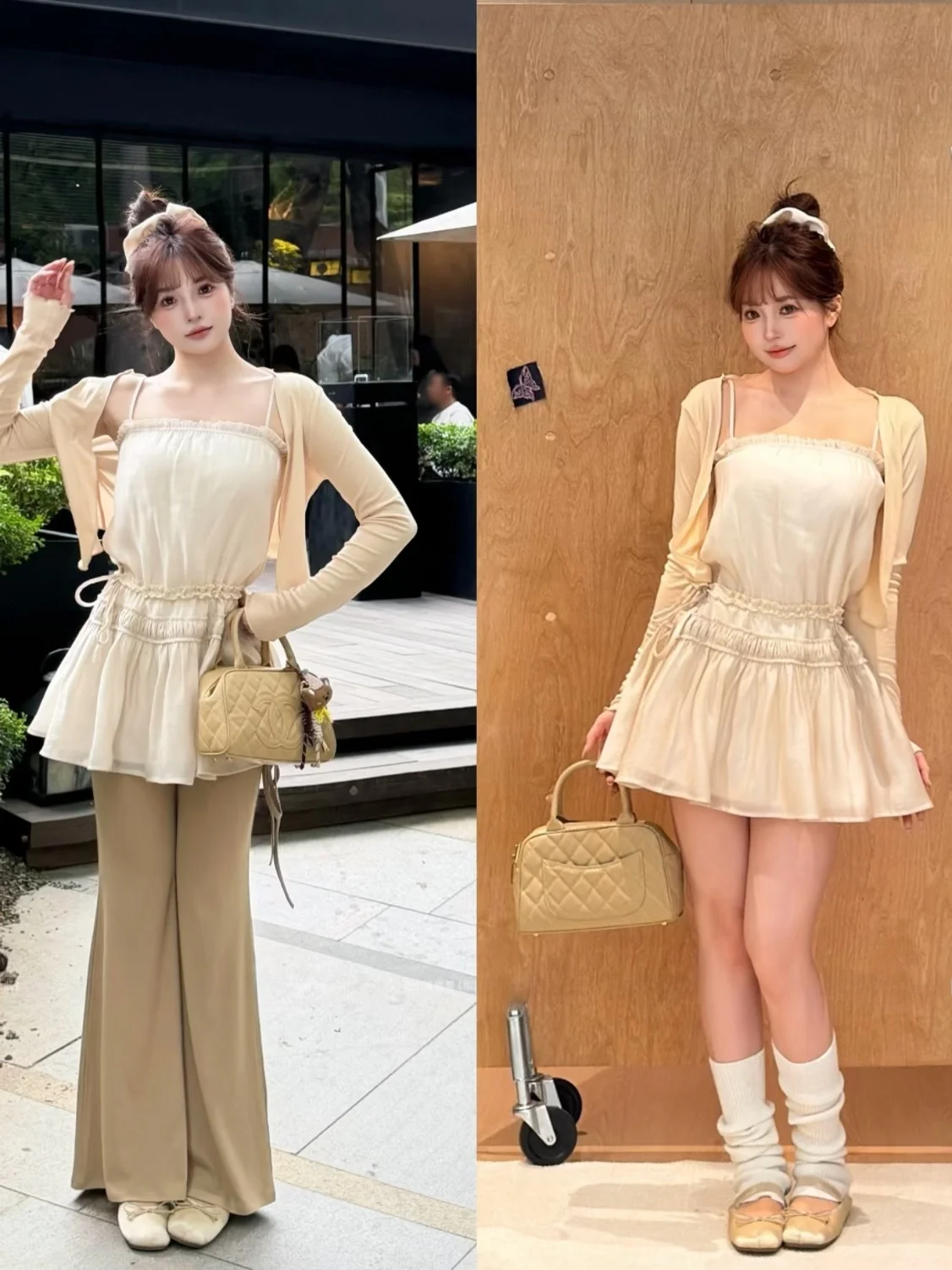 

Cute Face Hero Cheese [Ruth] 70 Day Silk Layered Strap Dress Flared Elastic Pants 0062 0137 Women's Summer Fashion Set