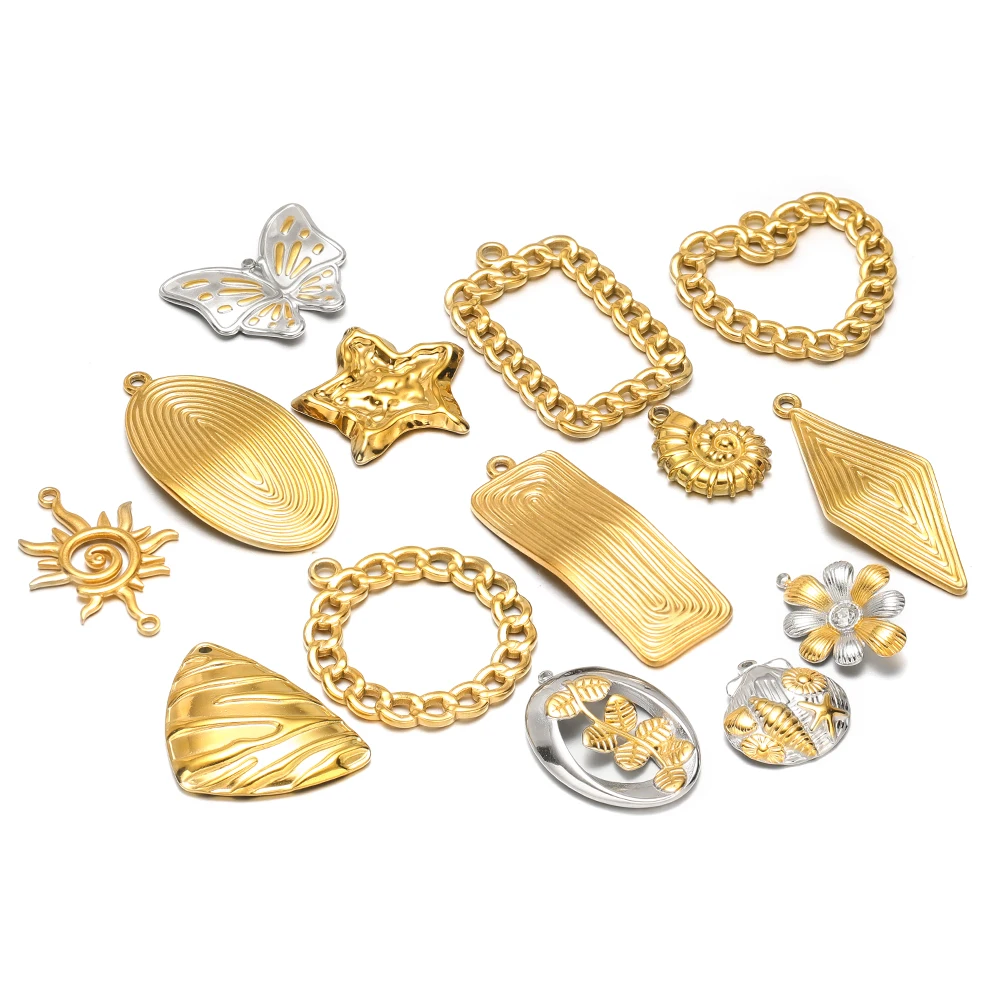 5Pcs Stainles Steel Butterfly Star Hollw Flower Charms for DIY Women Sweater Chain Necklace Findings Bracelet Jewelry Making