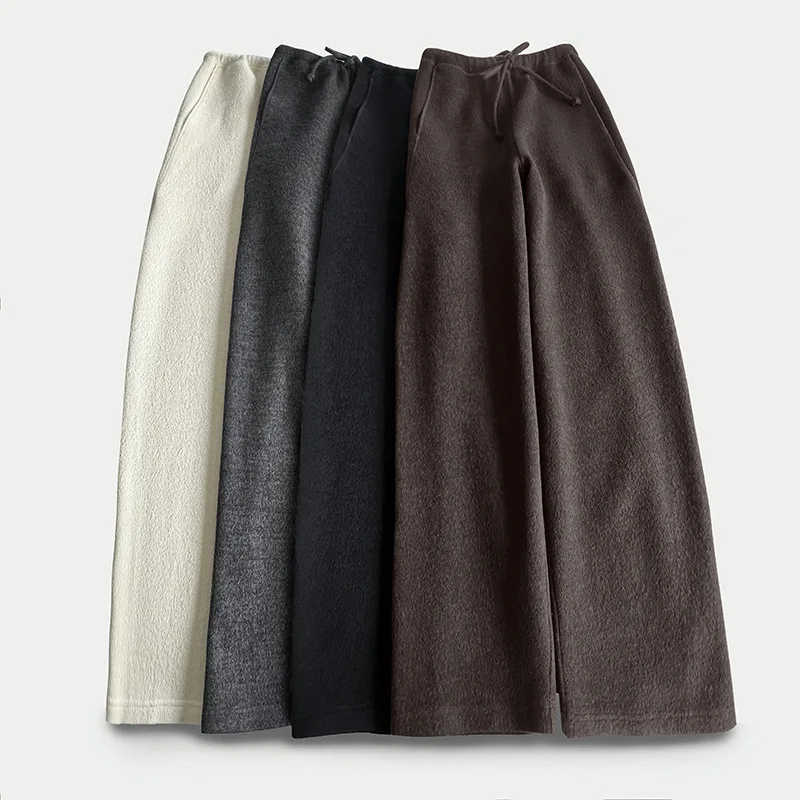 Withered Sheep Wool Tencel Blend Hanging Wide Leg Pants For Warmth And Casual Straight Leg Atmospheric Pants Woman Clothes