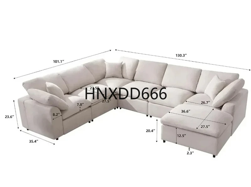 

Oversized Modular Sectional Sofa with Movable Ottoman - 7 Seater L-Shaped Comfy Couch for Living Room