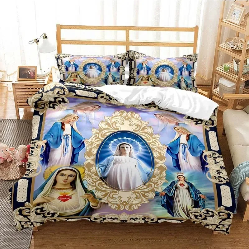 3D Jesus Virgin Mary Comfortable Duvet Quilt Cover Pillowcase Bedding Set Children Bedroom Decoration Home Textile