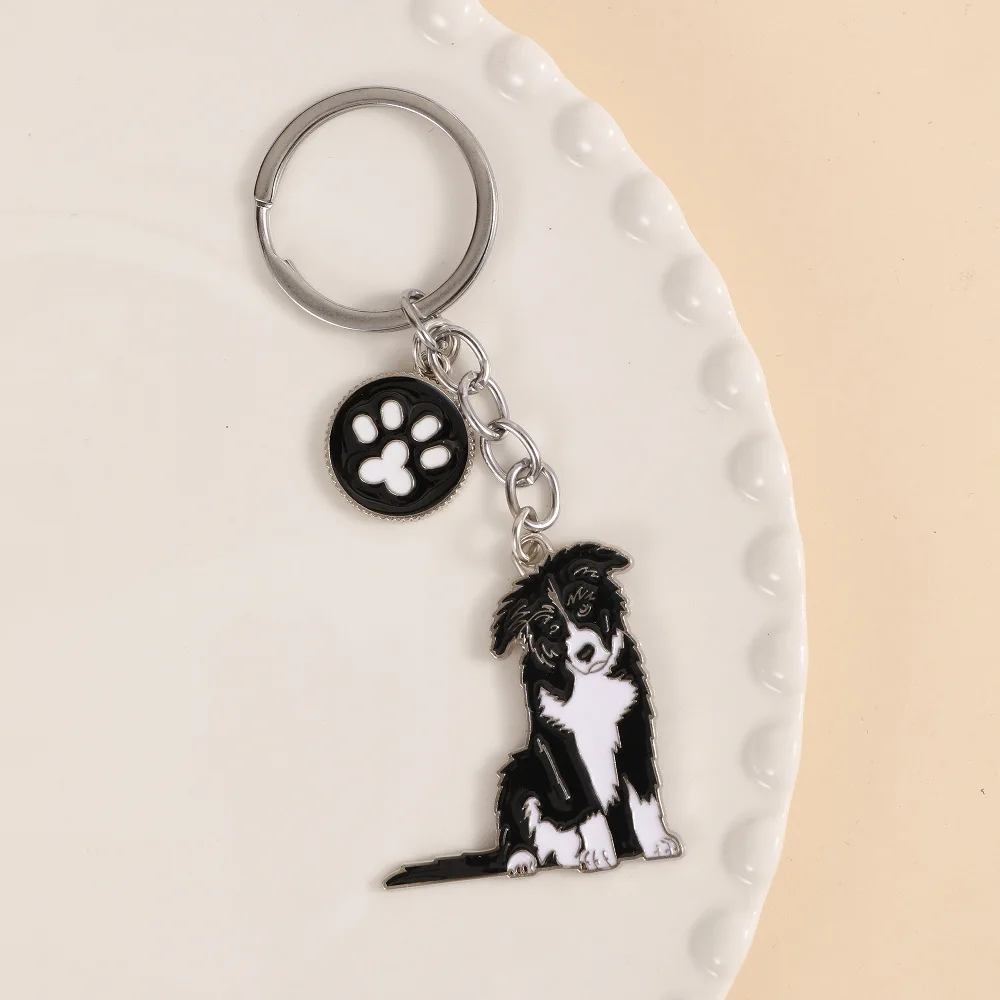 Cartoon Border collie dog Keychain Bag Pendants Cute animal dog Charms Fashion Keyring Accessories Gifts