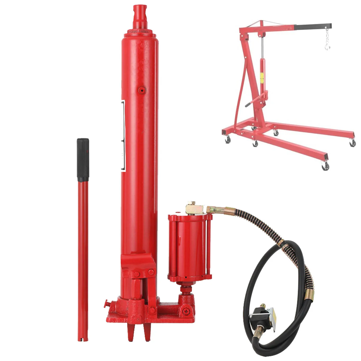 Martinetto idraulico lungo Ram, cilindro di sollevamento del motore con pompa dell'aria e base a forcellaPer gru da garage/negozio, paranchi motore, capacità di 8 tonnellate