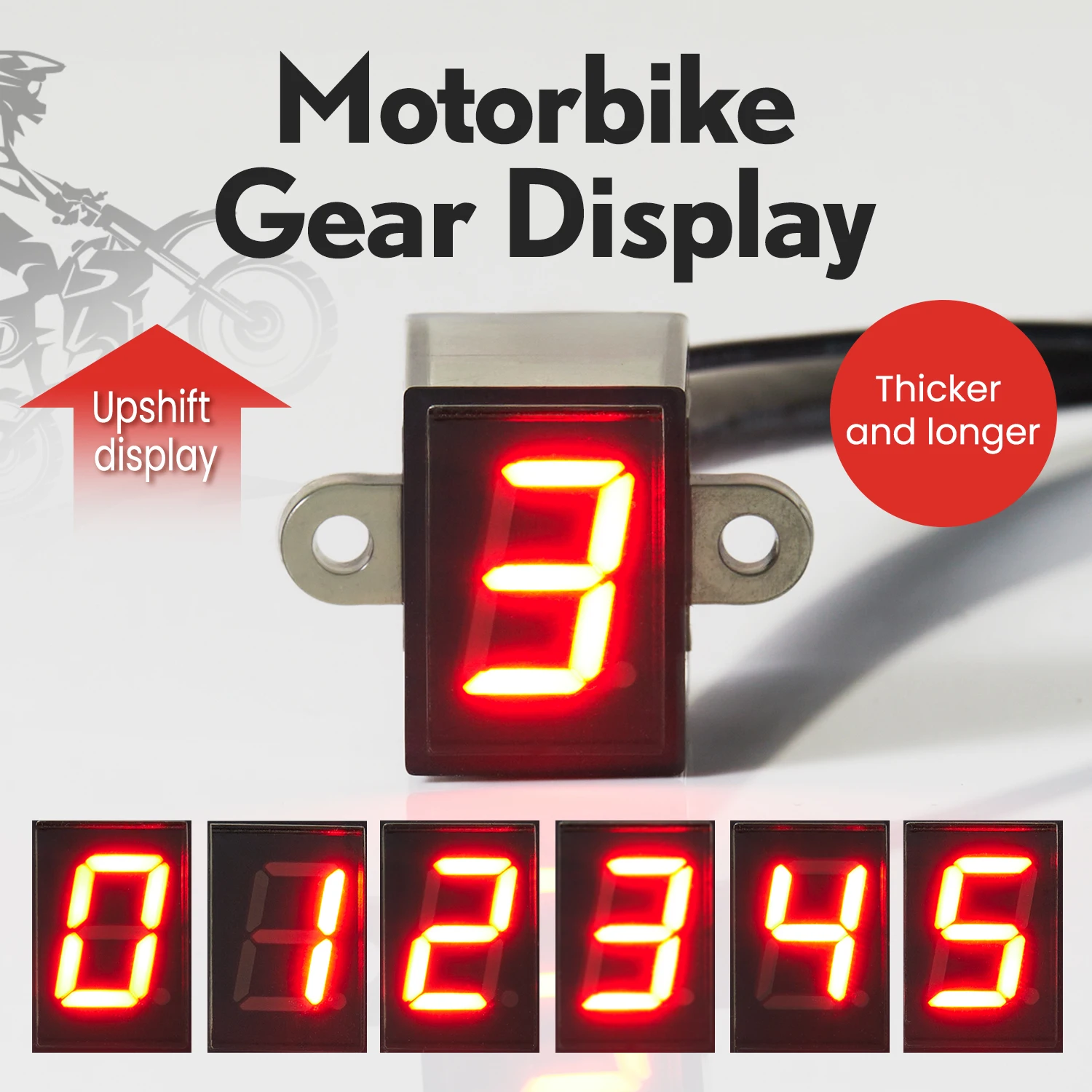 Motorcycle 0-5 Gear Indicator With mounting hole Digital Led Display Off-road Moto Red Light Durable Neutral Gear Monitor