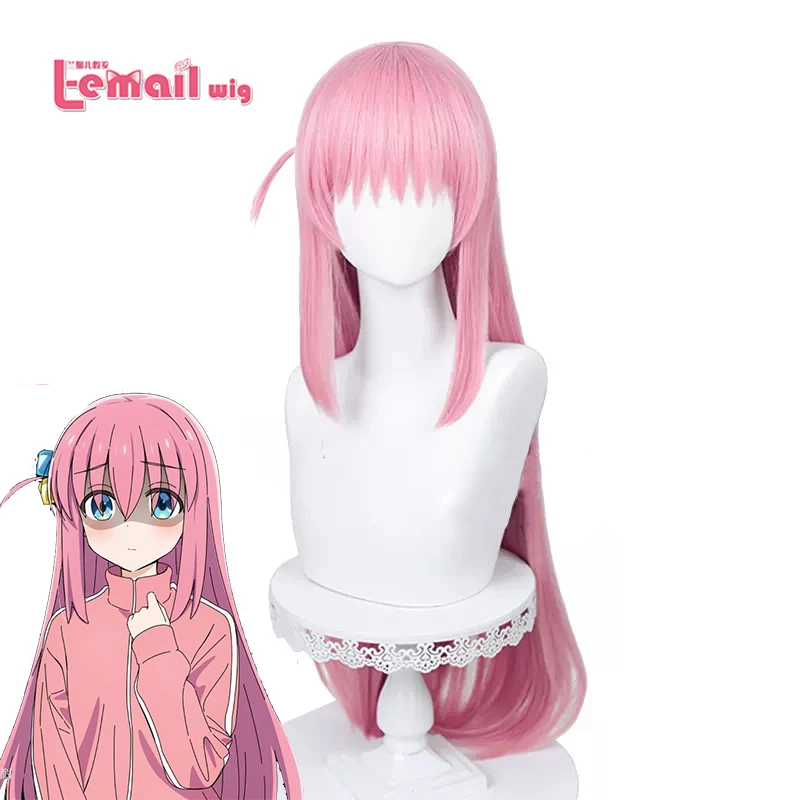 L-email Wig Synthetic Hair Anime Bocchi The Rock! Cosplay Gotou Hitori Cosplay Wig Split Braids 80cm Pink Heat Resistant Wigs