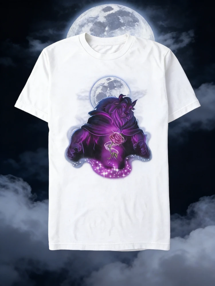 

Новая модная футболка Disney с принтом «Красавица и Чудовище» и мультяшным изображением розы, унисекс, больших размеров, с короткими рукавами, свободного кроя.