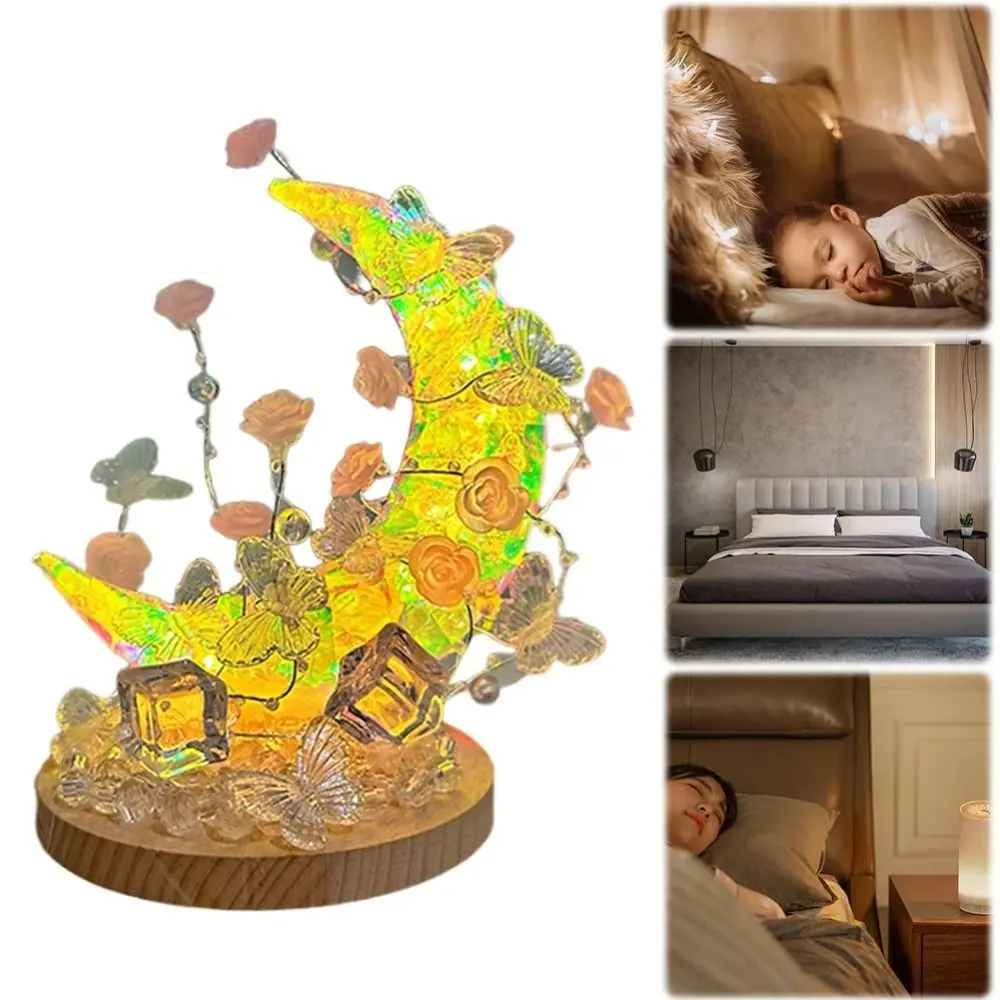 Creative Moon Butterfly Lamp DIY Material Pack Aesthetic Handmade Moon Flower Night Light Home Decor USB Plug