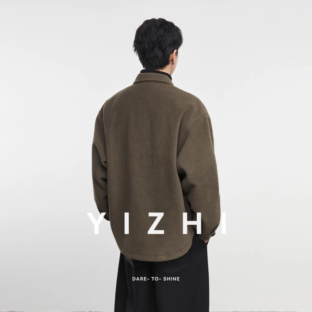 Modische Herren-Teddy-Hemdjacke mit Knopfleiste vorne, 2025, Winter, neue Fleece-Oberbekleidung, weicher Langarm-Mantel, Reverskragen-Oberteil