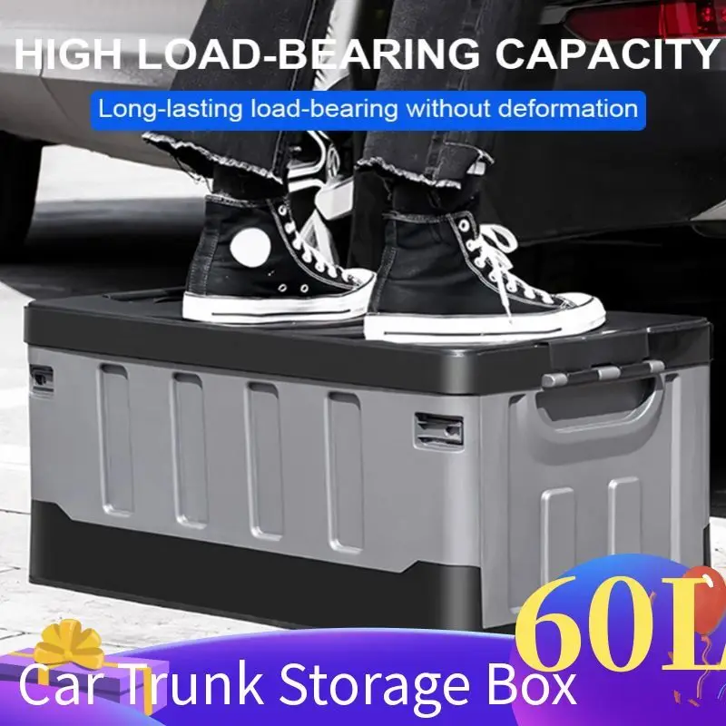 

60L Large Camping Storage Box Portable Waterproof Container Outdoor Storage Case Durable Multi Purpose Foldable Car SUV Trunk Or