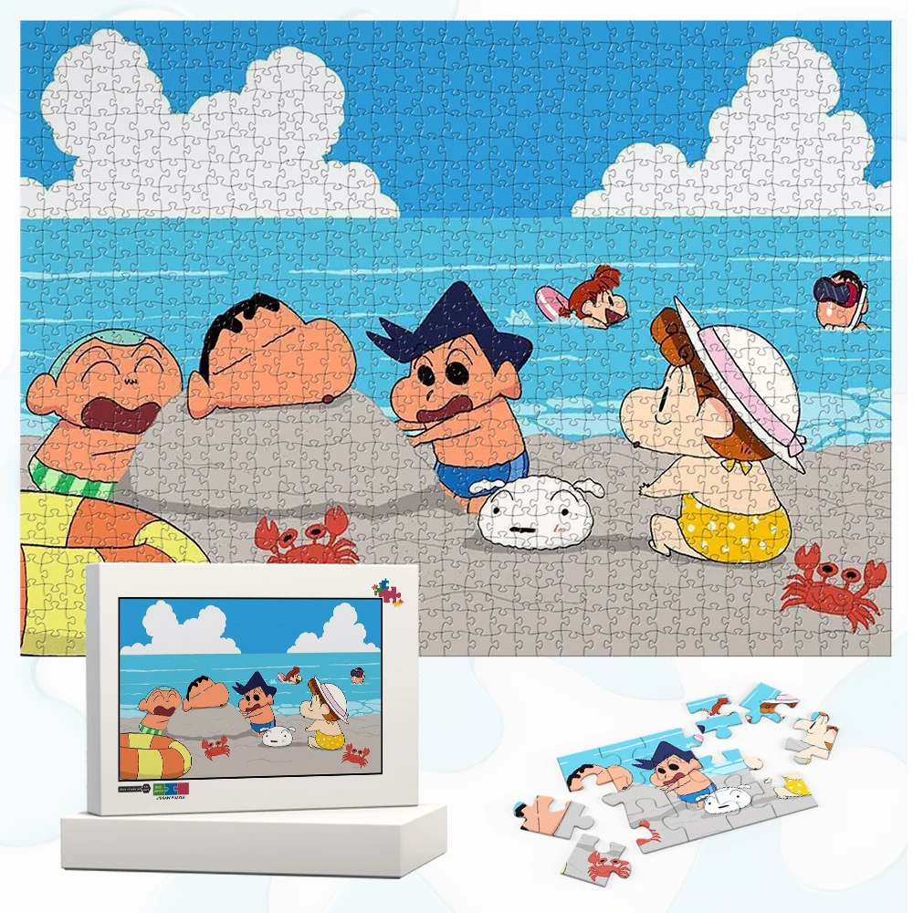 

Crayon Shin Chan Пазлы Shinnosuke Nohara Beach Милый мультяшный пазл DIY Большая игра-головоломка Уникальный дизайн Веселый семейный подарок