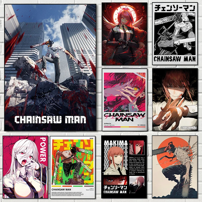 Horror-Anime Chainsaw Man Klassische Retro-Poster Drucke Leinwandgemälde Wandkunst Bild Wohnzimmer Internet-Café Heim-Dekoration
