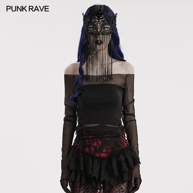 PUNK RAVE Women's Gothic Fringed Lace Coffin Sexy Mysterious Eye Mask Personalized Party Club Half  Halloween Accessories