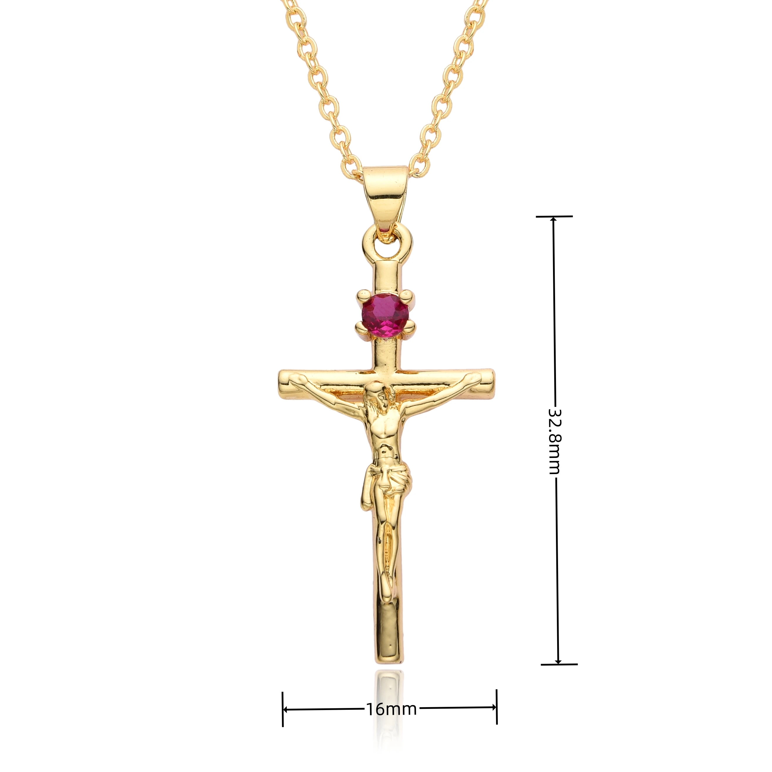 Gold Color Cross Jesus Pendant Cubic Zirconia Crucifix Necklace for Women Men Catholic Religious Charms Jewelry Making Accessory