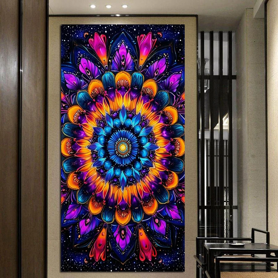 

Fullcang Colorful Mandala Flower Large Size Diy Diamond Painting Abstract Arts Full Square Round Drill Mosaic Embroidery Picture