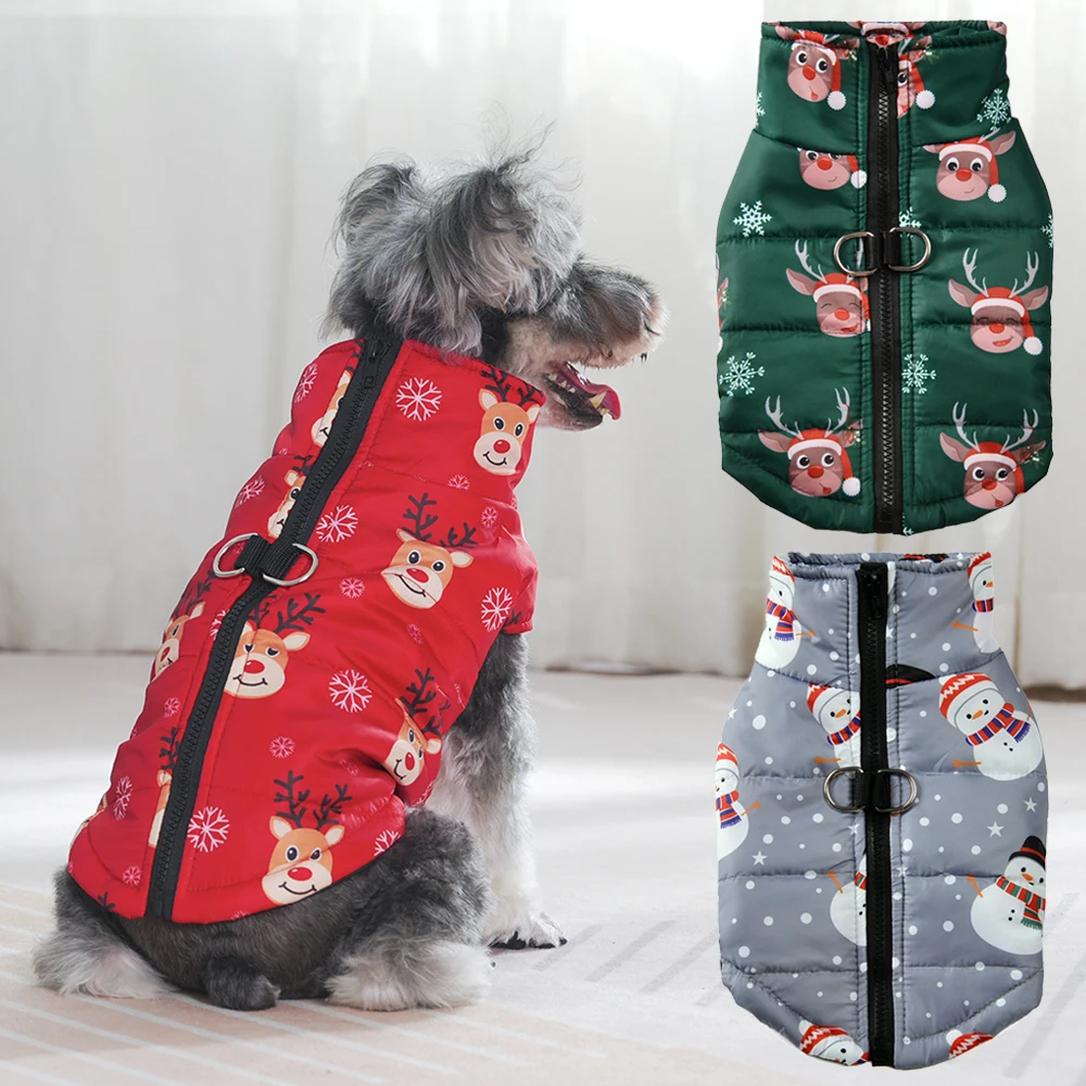 Christmas Dog Clothes For Small Medium Dogs Jacket Puppy Coat With D-ring Zipper Cat Vest Winter Warm Pet Costume Pug Supplies